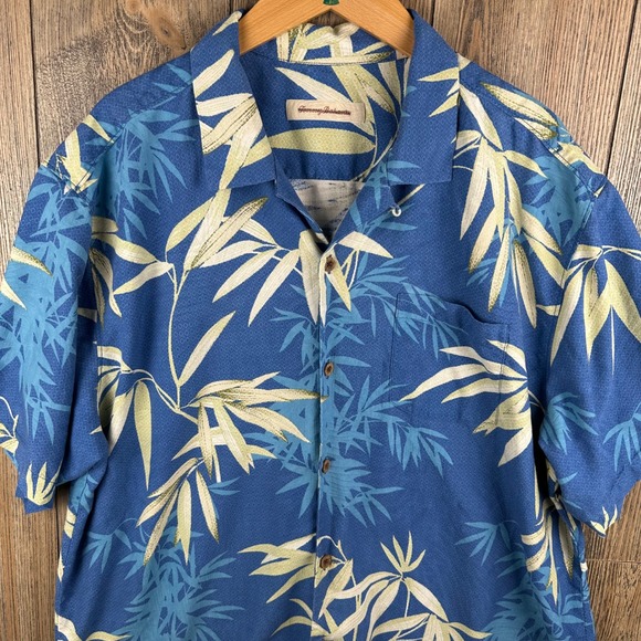 Tommy Bahama Silk Hawaiian Shirt Blue Bamboo Print Men Size XL - Picture 3 of 6